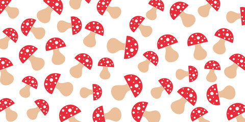 Jesienne tło. Wzór w grzyby. Tapeta w muchomory. © EmBer_graphic