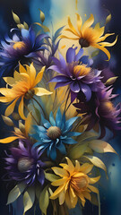 Fototapeta premium A Harmonious Arrangement of Varied Floral Species: Their Petals Brushing Against Each Other in a Complex and Elegant Composition