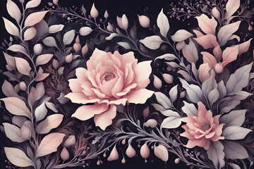 Fototapeta premium botanical illustration of an enigmatic floral frame intricate vines intertwining vivid hues
