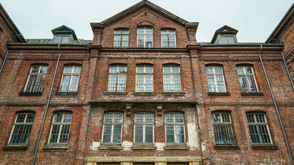 Naklejka premium Old style brick hospital building showing historical architecture and charm