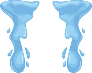 Two cartoon water splashes are flowing downwards, creating drops of water and leaving a trail