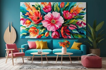 Vibrant Floral Portrait Art with Lively Colors for Modern Home Decor