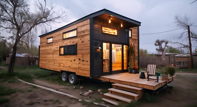 Modern Tiny House on Wheels with Siding and Wooden Deck