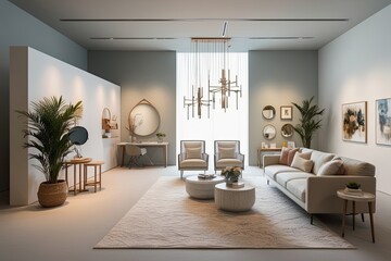 Fototapeta premium Spacious and Tranquil Open Studio Interior for Displaying Cutting Edge Products and Contemporary Exhibits