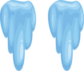 Two cartoon illustrations of a dripping blue liquid