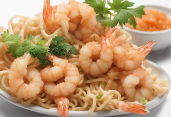 Japanese special food Shrimp tempura udon crispy isolated on white background