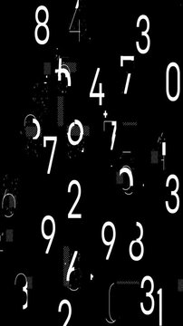 Glitchy Animated White Numbers on Black Background with Digital Distortions