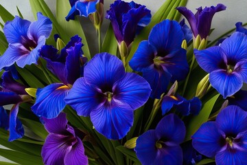 Vibrant Bouquet Featuring Isolated Indigo Iris Flowers Arrangement