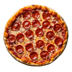 Delicious pepperoni pizza garnished with cheese isolated transparent