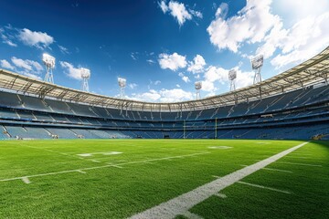 Aussie Rules Football stadium captured on a bright day, full of energy and anticipation.