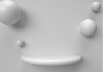 luxurious studio display for present your products or packaging mock up. Product display of White cylindrical podium and balls on wall. 3D render illustration. 