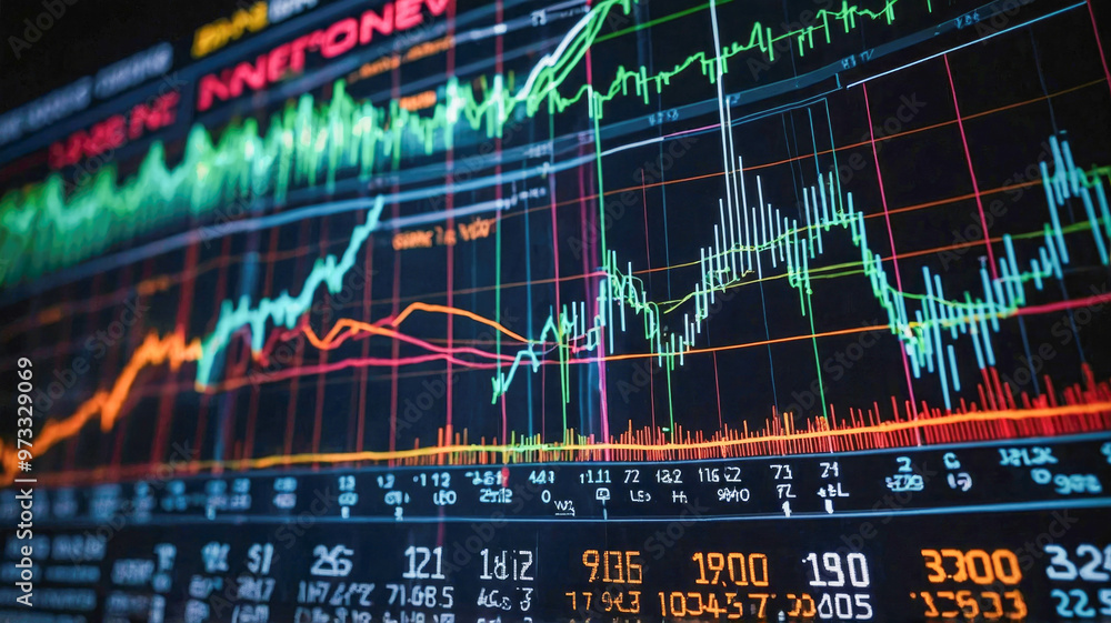 Poster a close-up of a hand with a stylus interacting with a digital stock chart, representing market data 