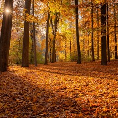 Golden Autumn Leaves Creating a Carpet of Color in a Tranquil Forest