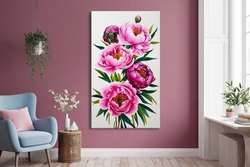 Elegant Pink Peonies Watercolor Artwork Vertical Floral Wall Art for Home and Office Decor