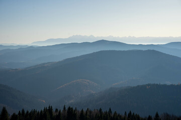 Naklejka premium Mountains in the fog
