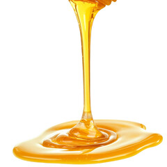 Honey drizzling from a spoon in light isolated transparent