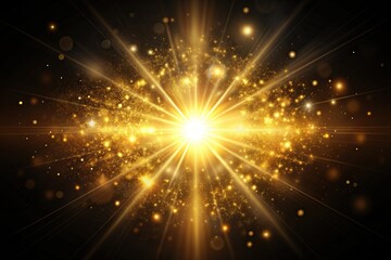 Naklejka premium captivating, radiant, glowing, luminous, ambiance, enchanting, ethereal, Gold glowing light emanates from the center of a black background creating an ethereal and mystical ambiance