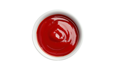 White bowl with red ketchup dip on white background,png