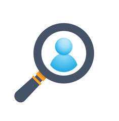 Magnifying glass icon looking for a user profile conceptual vector illustration. User account looking up. Looking for an employee.	