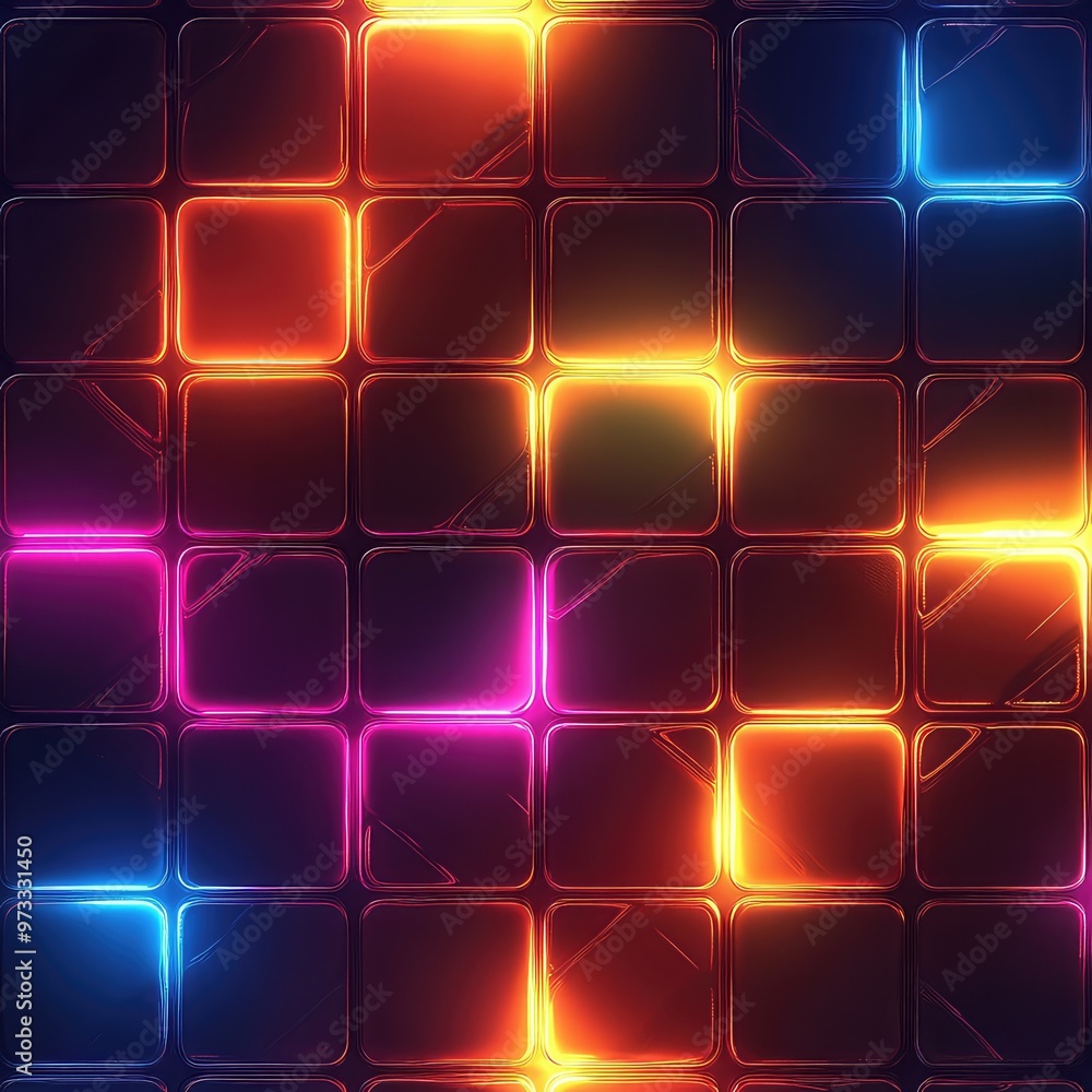 Poster seamless abstract pattern background featuring waffle grid with glowing neon y2k groove