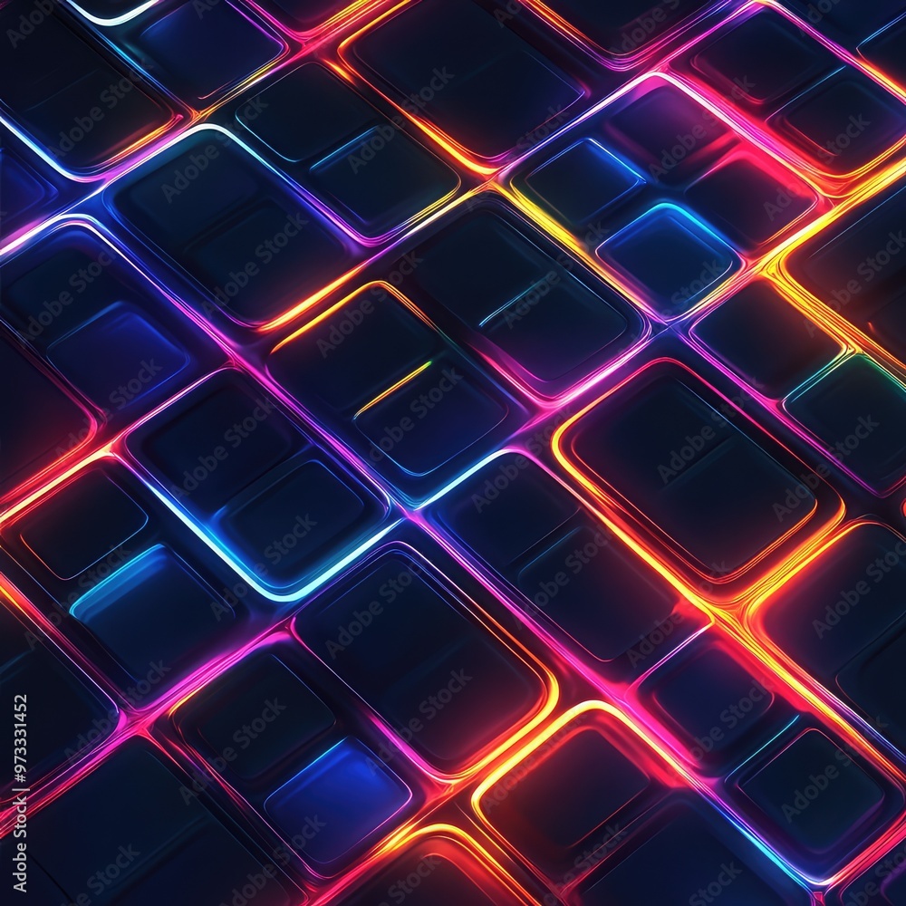 Poster seamless abstract pattern background featuring waffle grid with glowing neon y2k groove
