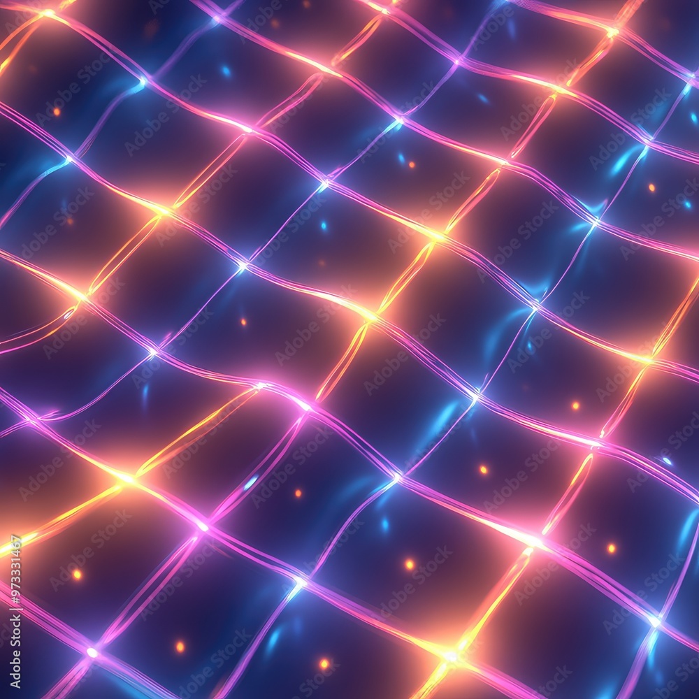 Poster seamless abstract pattern background featuring waffle grid with glowing neon y2k groove