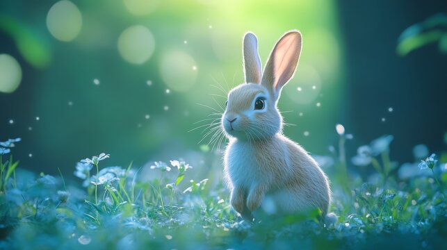 rabit between herbe 