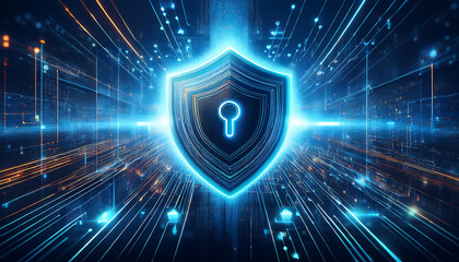 digital background with shield and lock for security