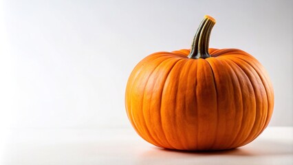 Obraz premium An orange pumpkin with a vibrant and smooth texture sits on a clean white background, October., thanksgiving, produce, natural, pumpkin, festive, harvest, holiday, seasonal, vibrant, macro
