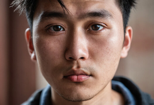 thoughtful young asian adult man or teenager boy, feeling sad, unhappy and dissatisfied, lonely and alone or problems and worries, dissatisfaction and dreary bad mood, depression