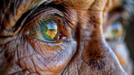 Close-Up of Elderly Person's Eyes Reflecting a Scenic Landscape