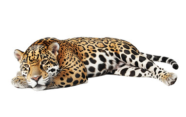 Obraz premium Wild lying jaguar on white background,png