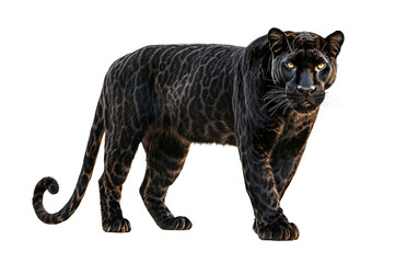 Fototapeta premium Wild standing black panther on white background,png