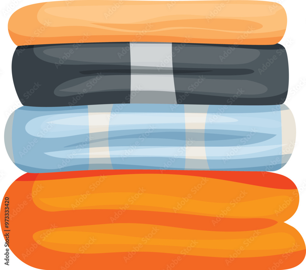 Poster stack of four soft colorful towels lying on top of each other, ready for use in the bathroom