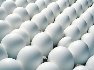 rows of white eggs arranged in a smooth, uniform pattern, giving a sense of calm and balance in a minimalist, modern arrangement