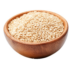 Fresh sesame seeds in a wooden bowl on display isolated transparent