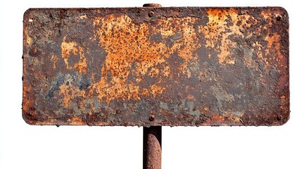 Old blank rusty metal sign isolated on a transparent background, ready for custom graphics.