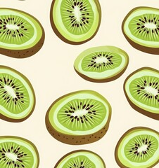 Fototapeta premium Kiwi seamless pattern on a beige background