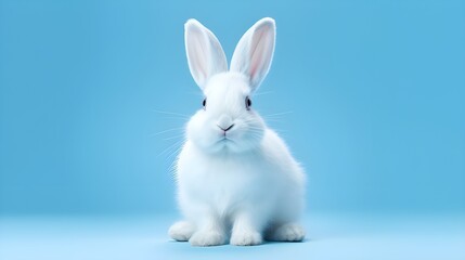 Obraz premium white rabbit on blue background.