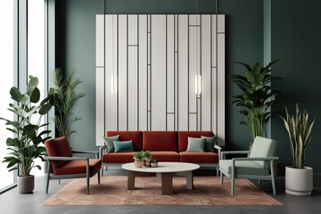 Stylish Minimalist Lounge Panel Mockup Featuring Diverse Plants and Modern Interior Design Elements