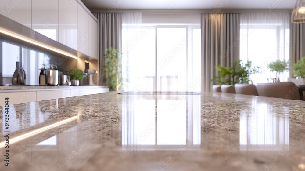 Poster a smooth, polished granite countertop background with a subtle shine and a large space for text