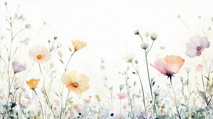 Watercolor painting of delicate wild flowers on a white background