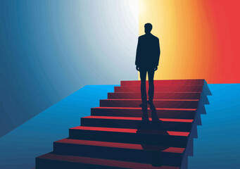 Man Climbing Stairs Career Progression Business Success Concept Minimalistic Illustration