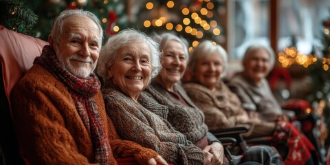 Fototapeta premium Elderly Residents Celebrating Christmas Eve in Nursing Home