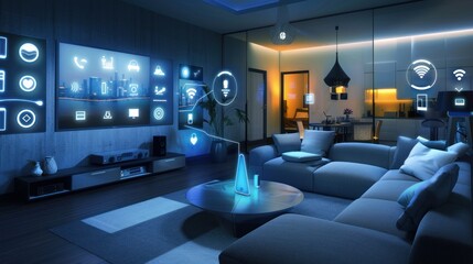 Modern Smart Home Living Room with Futuristic Tech