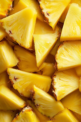 Close-up of fresh pineapple slices. Close-up of sliced pineapple pieces in vibrant yellow, ideal for food blogs, healthy recipes, summer events, or tropical-themed designs.