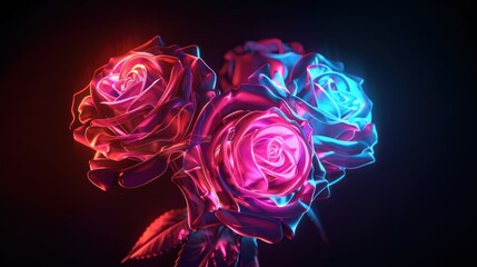 Neon Roses in Dark Background