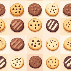 Obraz premium Seamless pattern with cookies, in squares. Brown colors, bakery theme background