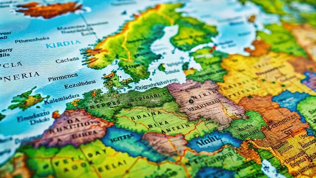 Vibrant-colored world map highlighting Lithuania's geographical location, borders, and surrounding countries in Europe, showcasing its unique position on the Baltic Sea coastline.