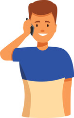Happy male character speaking on smartphone, having pleasant phone conversation concept